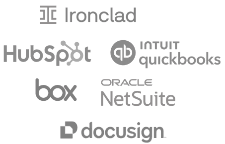 Works with Ironclad, HubSpot, Intuit QuickBooks, Box, Oracle NetSuite, and DocuSign